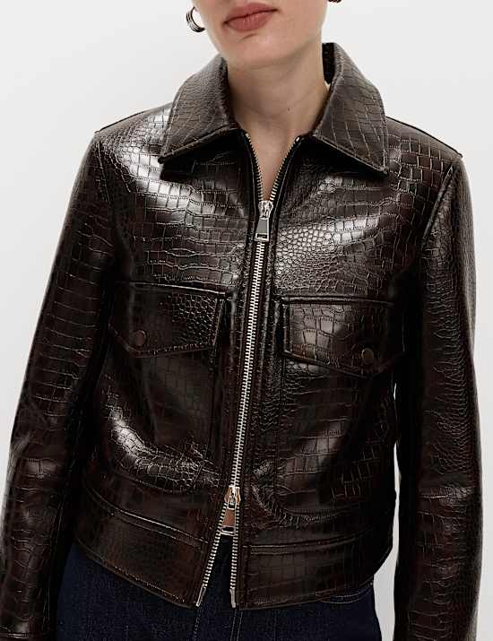 Veste Harrington en similicuir croc