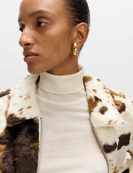 Faux Fur Cow Print Trucker Jacket