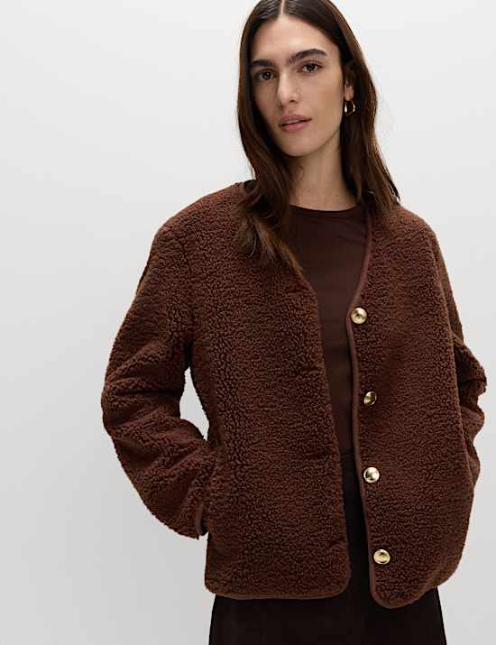 Borg Gold Button Relaxed Jacket