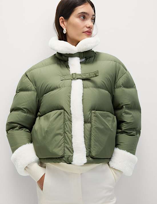 Feather & Down Padded Borg Trim Jacket