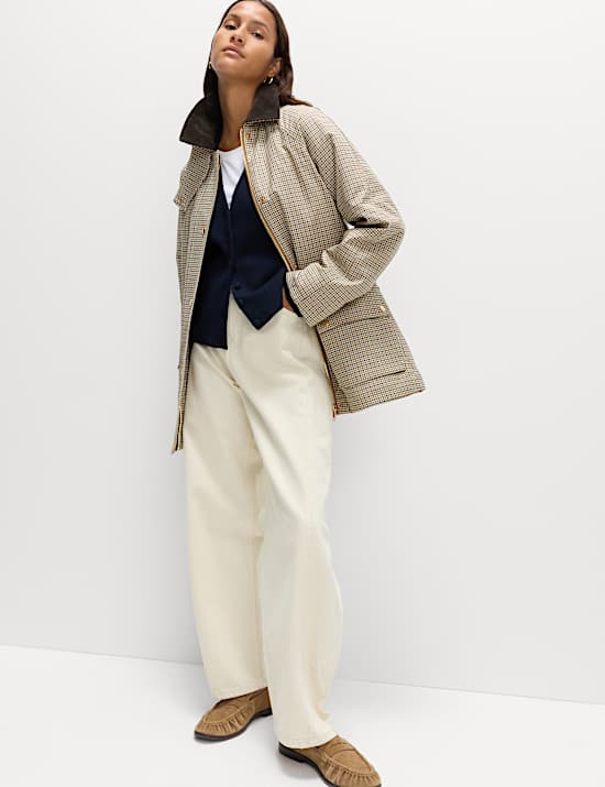 Καρό τζάκετ με μεγάλες τσέπες και κερωμένη όψη