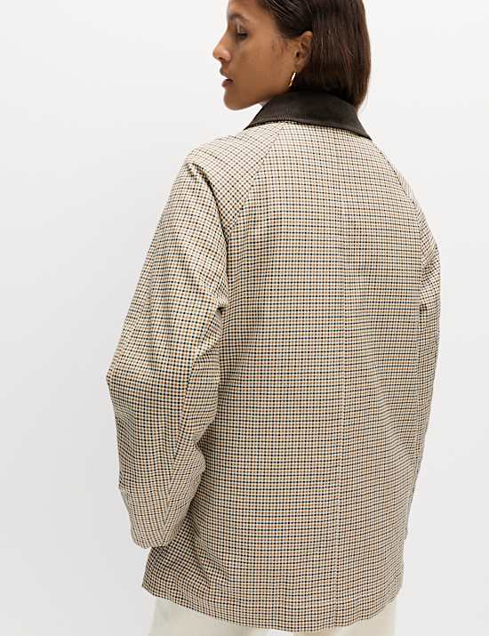 Καρό τζάκετ με μεγάλες τσέπες και κερωμένη όψη