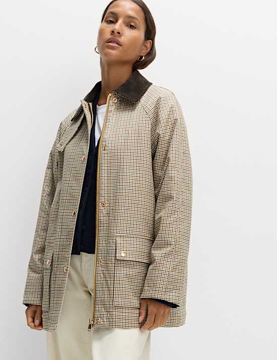 Καρό τζάκετ με μεγάλες τσέπες και κερωμένη όψη