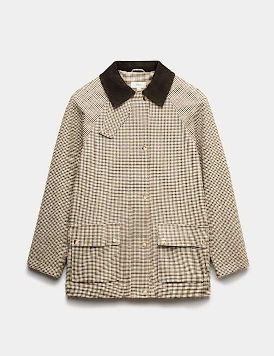 Καρό τζάκετ με μεγάλες τσέπες και κερωμένη όψη