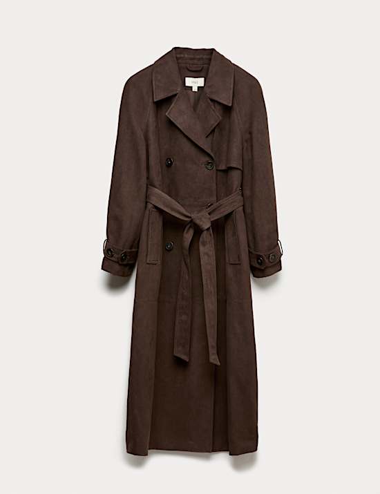Double Breasted Longline Suedette Trench Coat