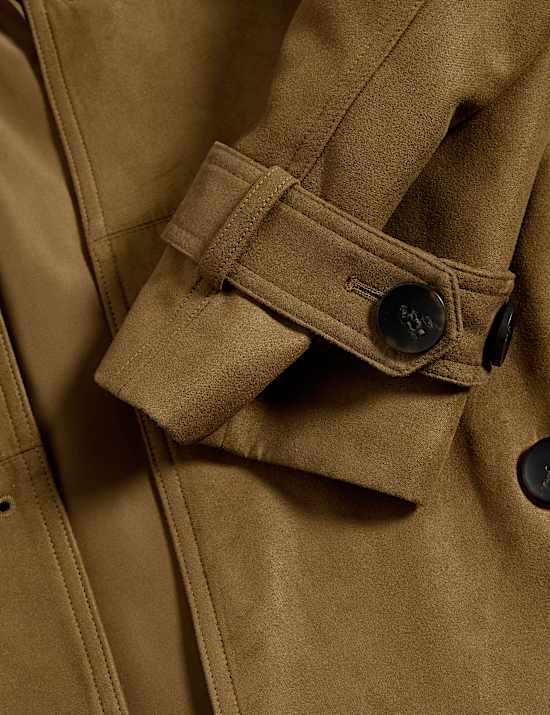 Μακριά καμπαρντίνα με διπλό πέτο από συνθετικό σουέντ