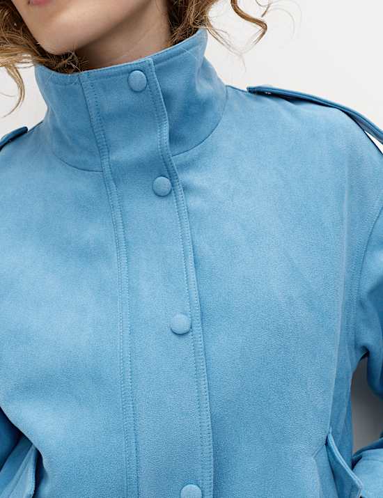 Suedette Funnel Neck Bomber Jacket