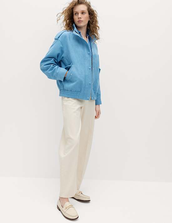 Suedette Funnel Neck Bomber Jacket