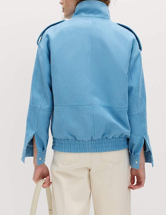 Suedette Funnel Neck Bomber Jacket