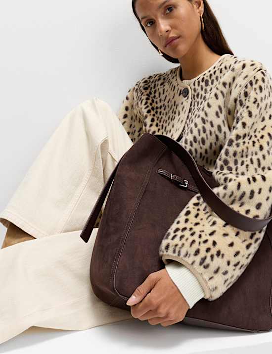 Jaket Tanpa Kerah Motif Hewan Bulu Imitasi