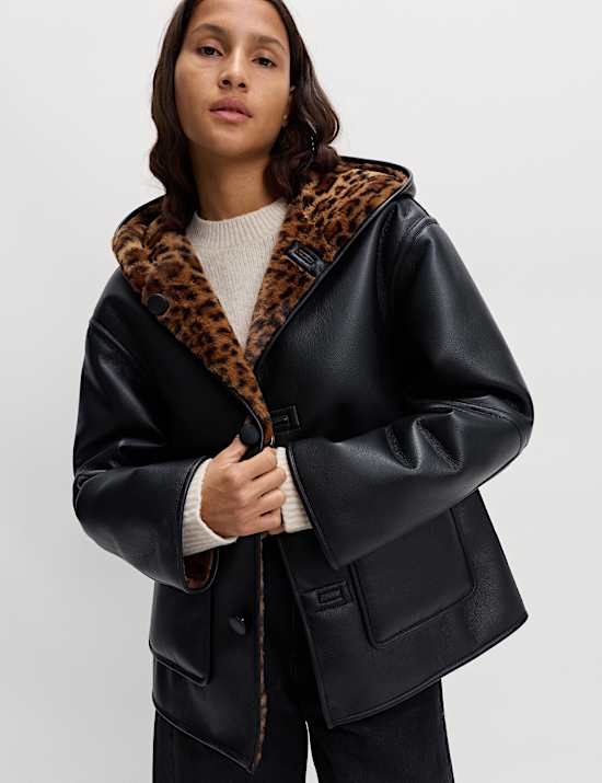 Faux Leather Animal Print Reversible Jacket
