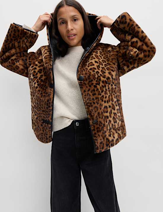 Faux Leather Animal Print Reversible Jacket
