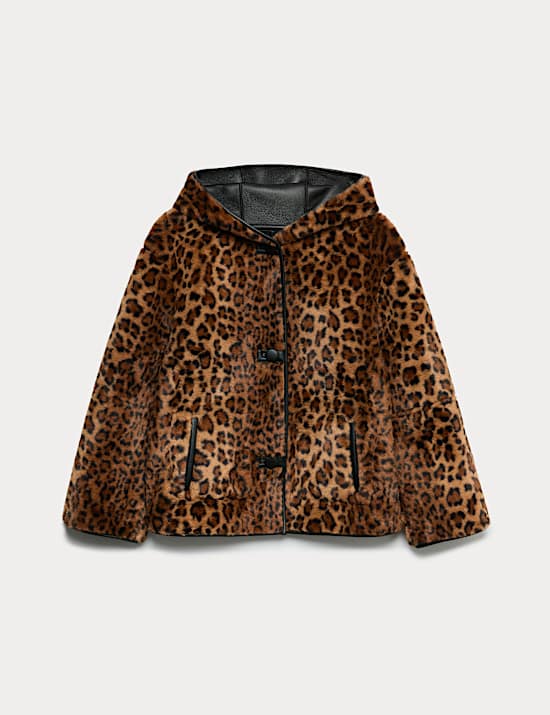 Faux Leather Animal Print Reversible Jacket