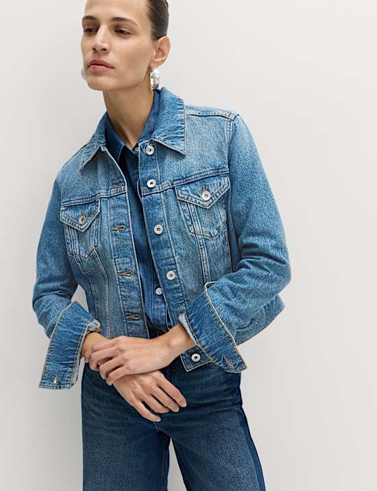 Cotton Lyocell Blend Denim Trucker Jacket