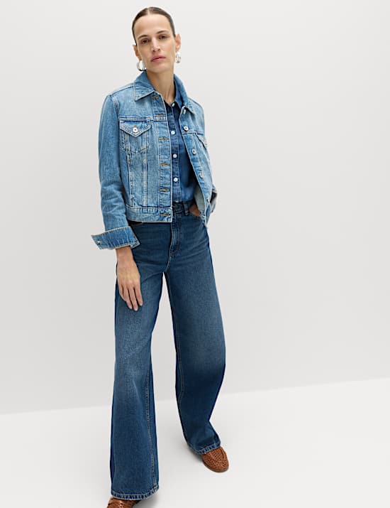Cotton Lyocell Blend Denim Trucker Jacket