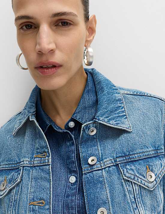 Cotton Lyocell Blend Denim Trucker Jacket