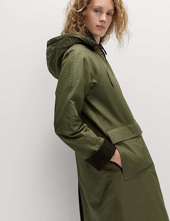 Pure Cotton Waxed Hooded Longline Car Coat
