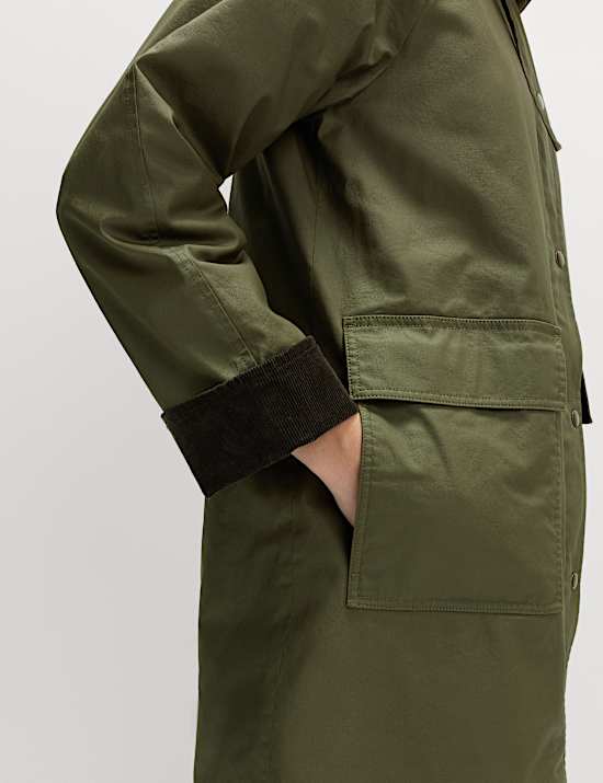 Pure Cotton Waxed Hooded Longline Car Coat