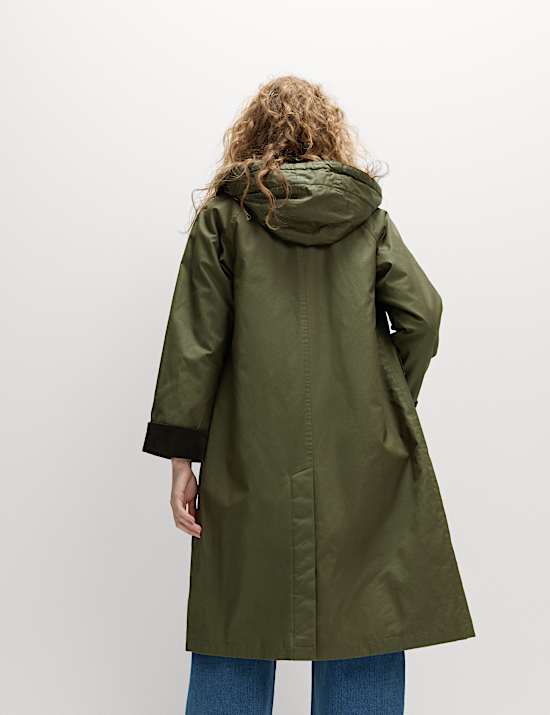 Pure Cotton Waxed Hooded Longline Car Coat