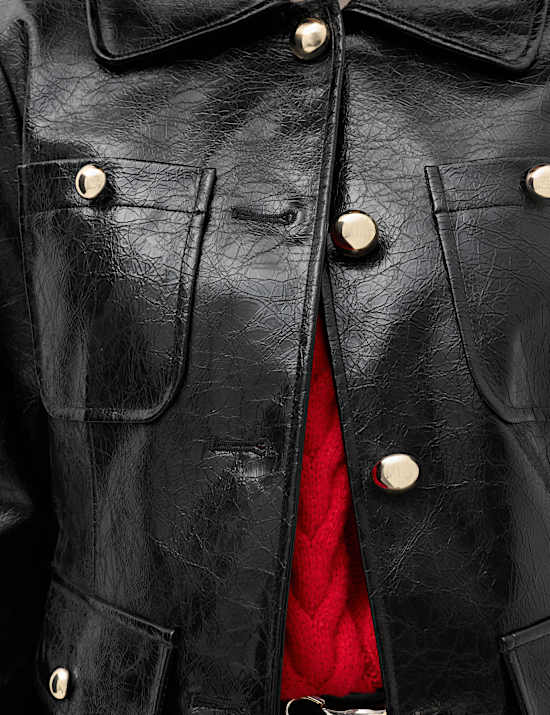 Faux Leather High Shine Collared Jacket