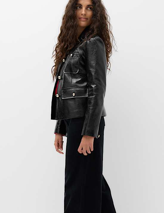 Faux Leather High Shine Collared Jacket