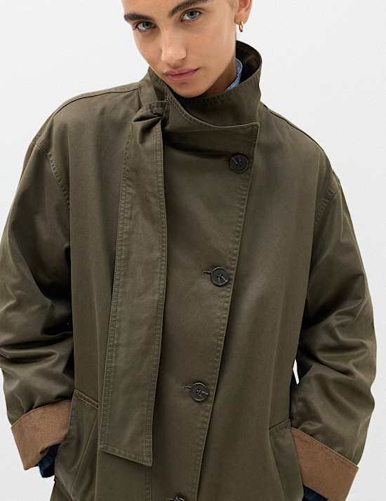 Cotton Rich Waxed Tie Neck Car Coat