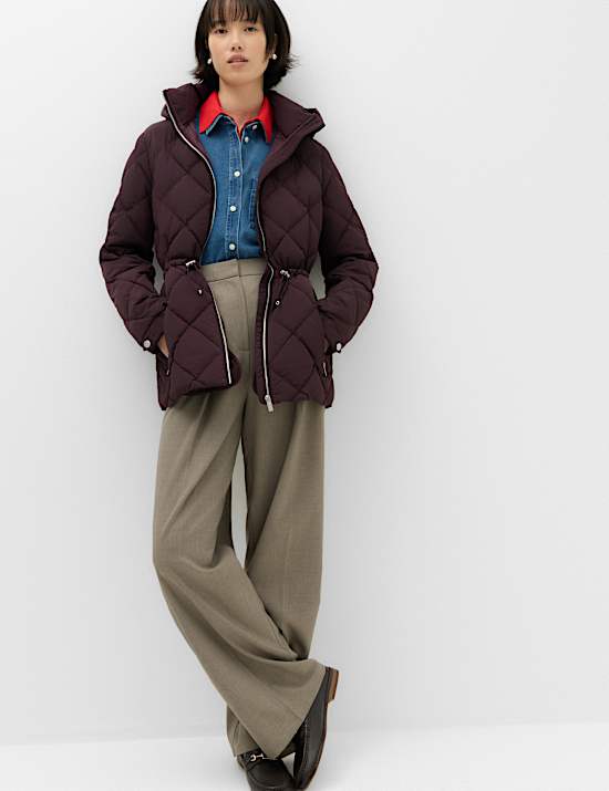 Feather & Down Diamond Quilted Hooded Jacket