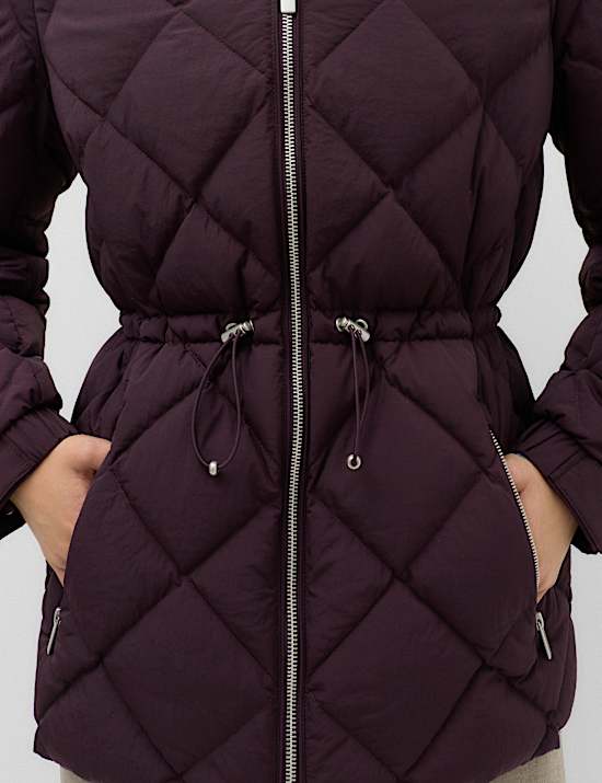 Feather & Down Diamond Quilted Hooded Jacket