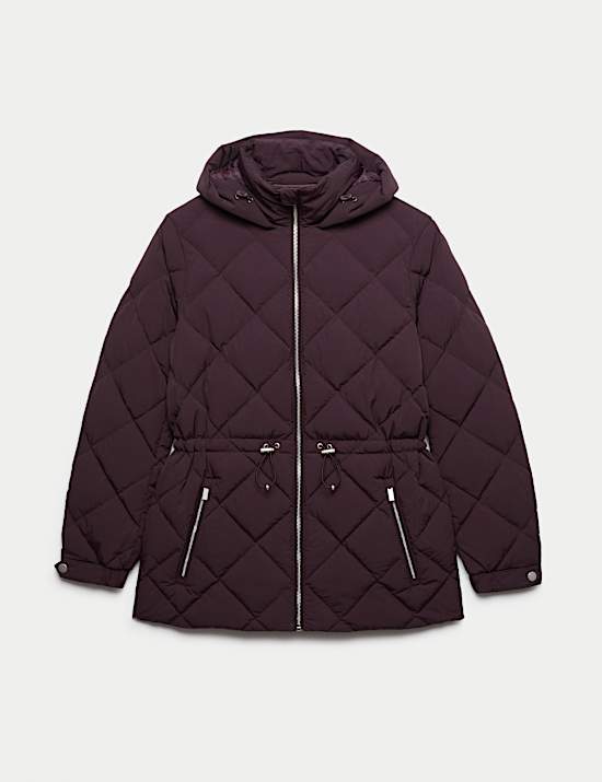 Feather & Down Diamond Quilted Hooded Jacket