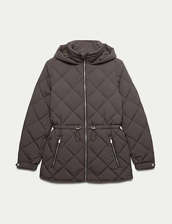 Feather & Down Diamond Quilted Hooded Jacket