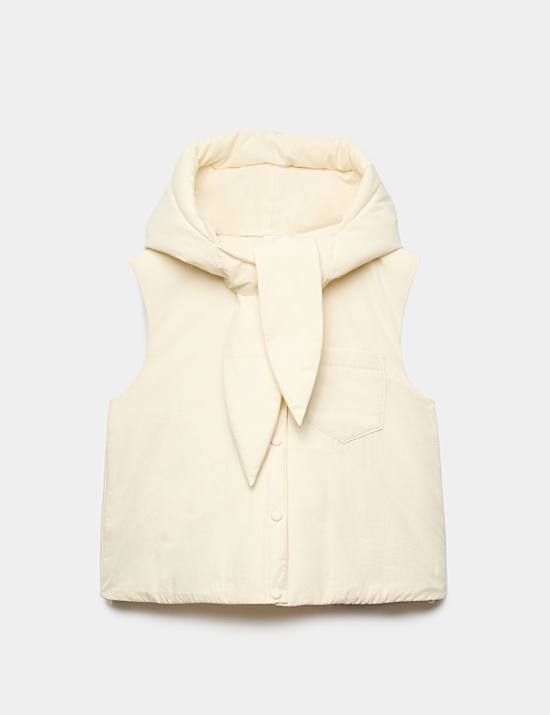 Padded Tie Neck Hooded Gilet