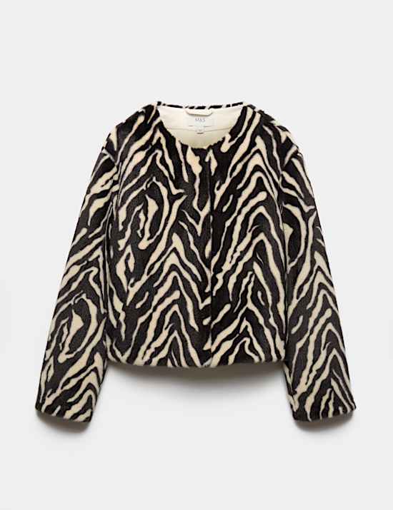 Jaket Pendek Motif Zebra Bulu Imitasi