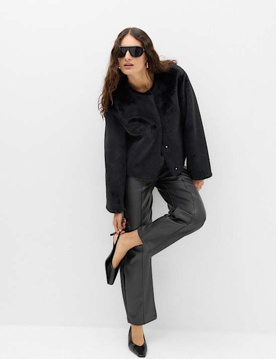 Faux Fur Collarless Jacket
