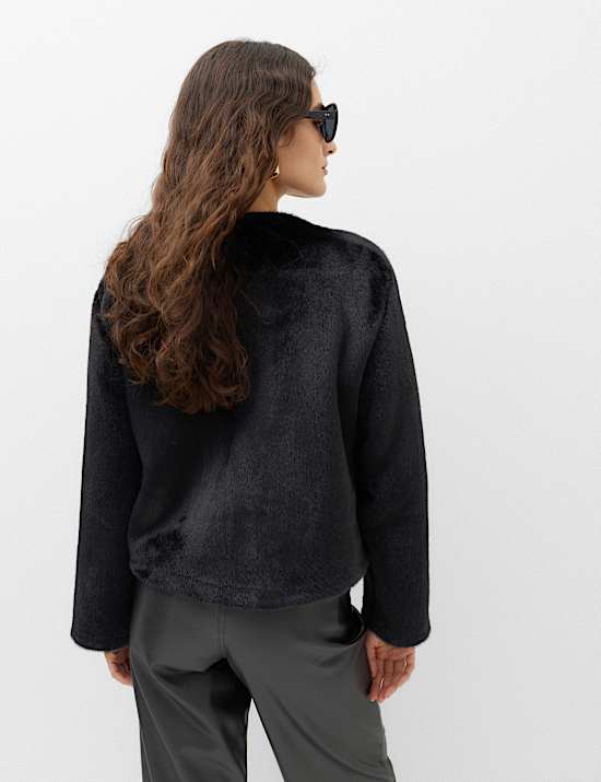 Faux Fur Collarless Jacket
