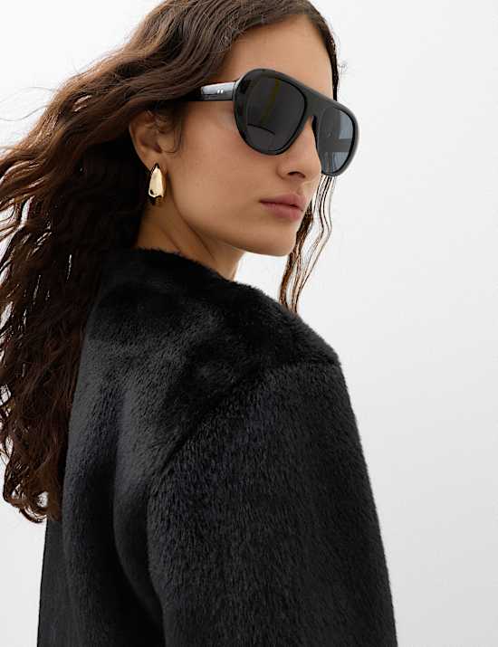 Faux Fur Collarless Jacket