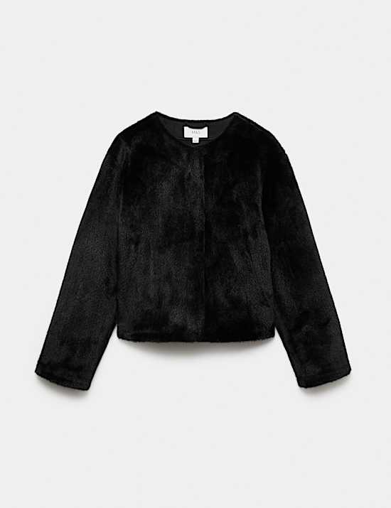 Faux Fur Collarless Jacket