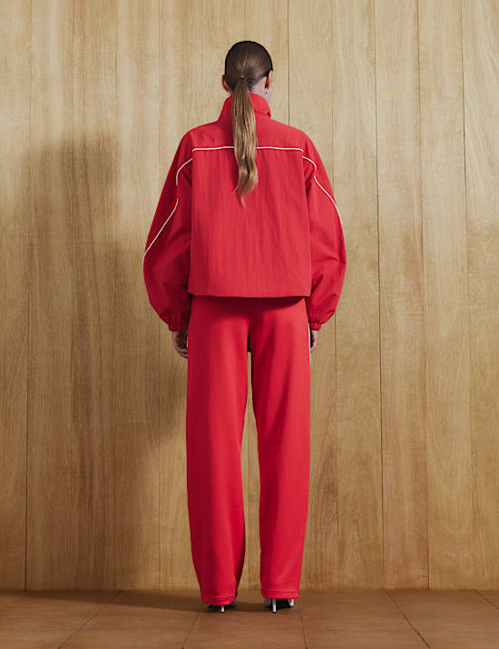 Contrast Piped Funnel Neck Windbreaker Jacket