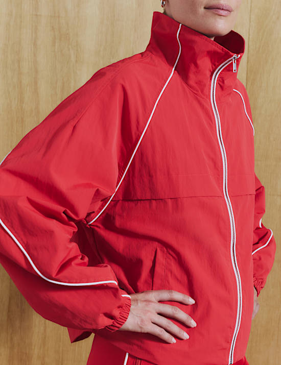 Contrast Piped Funnel Neck Windbreaker Jacket