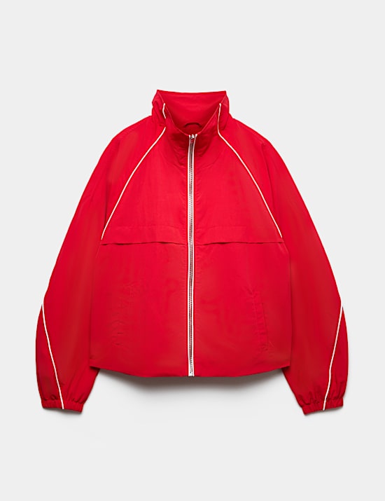 Contrast Piped Funnel Neck Windbreaker Jacket