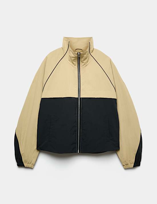 Veste coupe-vent &agrave; col chemin&eacute;e et passepoil contrast&eacute;