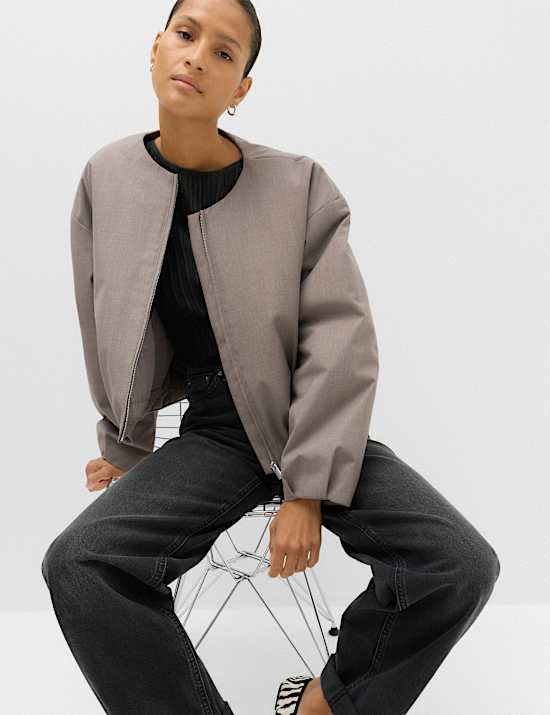 Collarless Bubble Hem Jacket