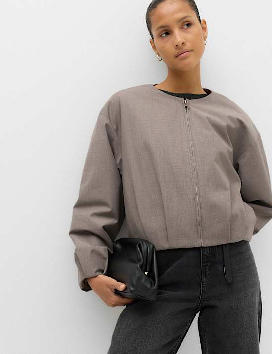 Collarless Bubble Hem Jacket