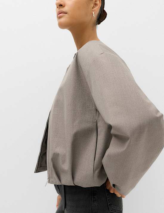 Collarless Bubble Hem Jacket