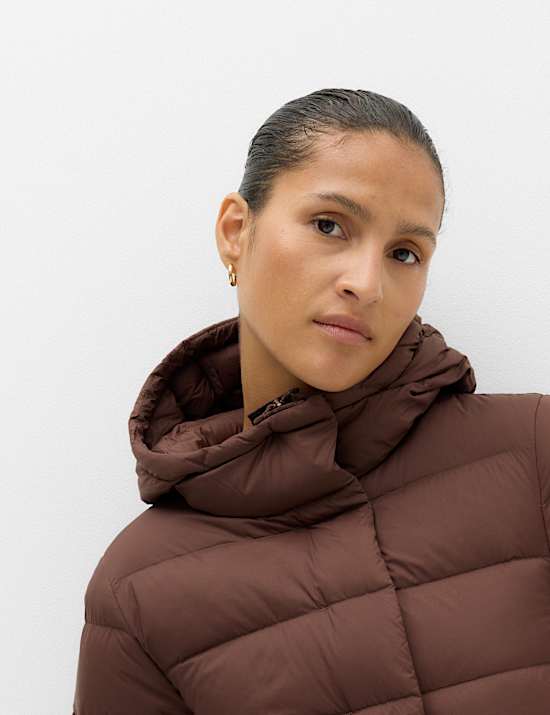 Feather & Down Hooded Padded Longline Coat