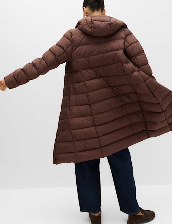 Feather & Down Hooded Padded Longline Coat