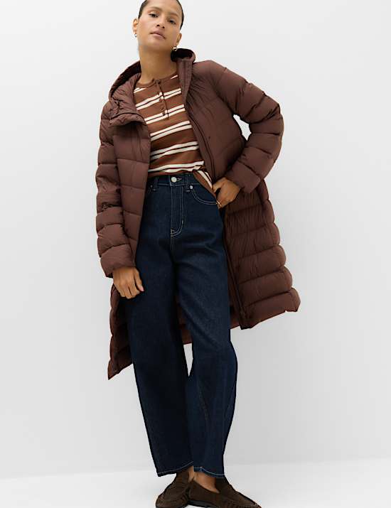 Feather & Down Hooded Padded Longline Coat