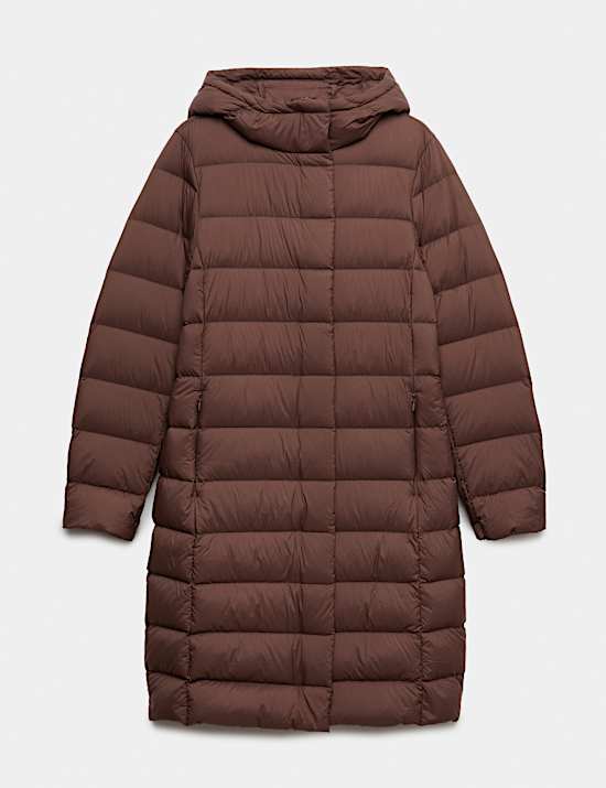 Feather & Down Hooded Padded Longline Coat