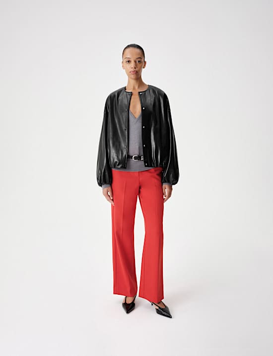 Faux Leather Bubble Hem Bomber Jacket