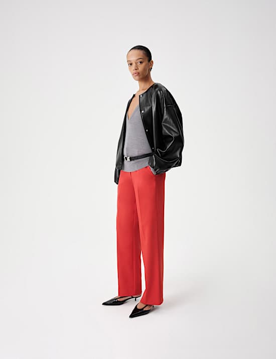 Faux Leather Bubble Hem Bomber Jacket