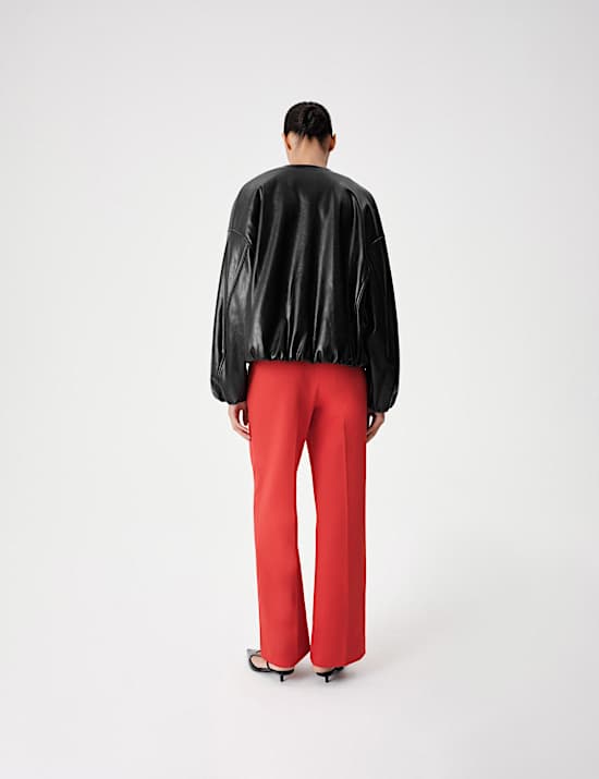 Faux Leather Bubble Hem Bomber Jacket